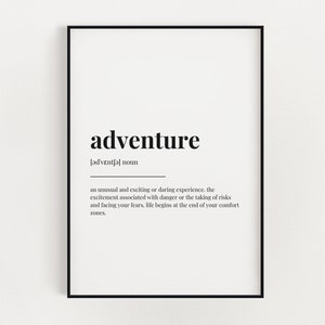 ADVENTURE DEFINITION PRINT, Wall Art Prints, Quote Wall Art, Wall Decor, Home Decor, Gift For Him, Gift For Her, Office Wall Art, Wall Art