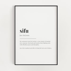 DEFINIÇÃO DE SIFU IMPRESSÃO | Impressão de arte de parede | Presente para Sifu | Impressão de artes marciais | Definição Imprimir | Citação Imprimir | Wing Chun | Kung Fu