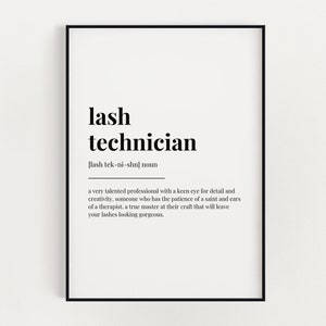 LASH TECHNICIAN MEANING Print | Printable Wall Art | Gift For Lash Technician | Salon Decor | Definition Print | Digital Download Print