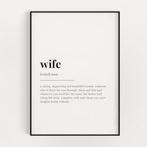 WIFE DEFINITION PRINT | Wall Art Print | Gift For Wife | Definition Print | Quote Print | Gift For Her | Valentines Gift | Wedding Gift