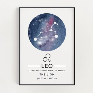 LEO ZODIAC SIGN Print, Wall Art Print, Astrology Gifts, Star Sign Gift, Trendy Wall Art, Home Decoration, Wall Decor, Celestial Art