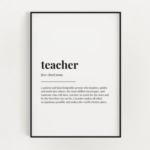 TEACHER DEFINITION MEANING | Printable Wall Art | Teacher Gift | Digital Download Print