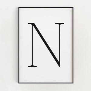 Decoração de parede com tipografia da letra N | Impressão de arte de parede da letra N | Decoração para casa | Monograma da letra N | Impressão das iniciais da letra N