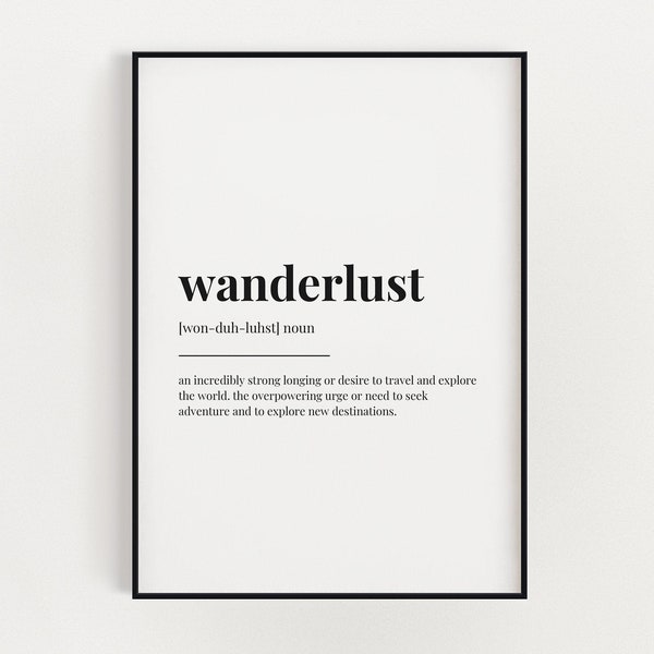 WANDERLUST DEFINITION DRUCK | Wand Kunst Druck | Definition Print | Zitat Druck