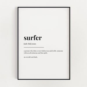 SURFER DEFINITION PRINT | Digitaler Download | Druckbare Wandkunst | Definition Druck | Wohndekor | Geschenk für Surfer