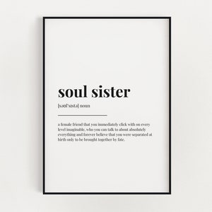 SOUL SISTER DEFINITION meaning | Printable Wall Art | Best Friend Gift | Digital Download Print | Soul Sister Print
