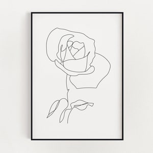 ROSE LINE DRAWING Print | Printable Wall Art | Instant Download Black and White Art | Abstract Line Art