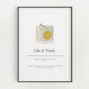 COCKTAIL-DRUCK | Gin Tonic, Küchen Wandkunst, Cocktail Wandkunst, Küchendekoration, Cocktail Poster, Bar Dekoration, Cocktailglas, Trinkschild