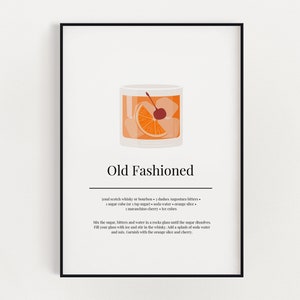 OLD FASHIONED COCKTAIL Printable Wall Art | Kitchen Wall Art | Cocktail Recipe Print | Instant Download | Digital Download | Bar Cart Decor