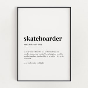 SKATEBOARDER DEFINITIE PRINT | Kunst aan de muur afdrukken | Skateboarderprint | Definitie Afdrukken | Citaat afdrukken