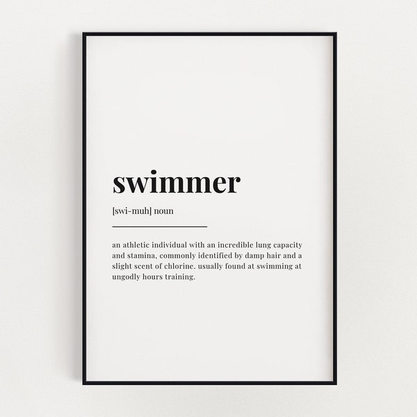 SWIMMER DEFINITION PRINT | Wall Art Print | Swimmer Print | Gift For Swimmer | Definition Print | Quote Print | Swimming Decor