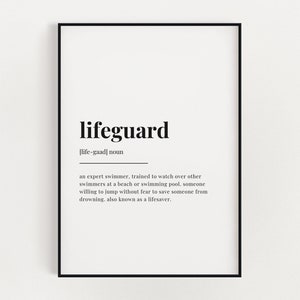 LIFEGUARD  DEFINITION PRINT | Wall Art Print | Lifeguard Print | Definition Print | Quote Print