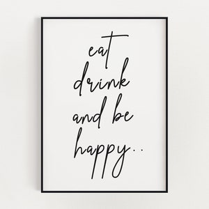 KITCHEN PRINTS | Eat Drink And Be Happy | Kitchen Wall Decor | Kitchen Wall Art  | Funny Kitchen Wall Art | Kitchen Poster
