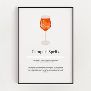 CAMPARI SPRITZ COCKTAIL Printable Wall Art | Kitchen Wall Art | Cocktail Recipe Print | Instant Download | Digital Download | Bar Cart Decor