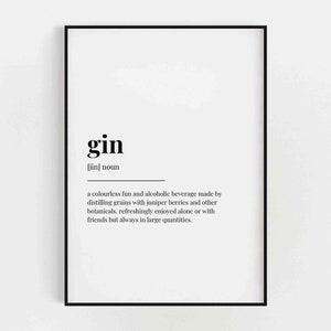 GIN DEFINTION PRINT | Gin and Tonic, Kitchen Wall Art, Cocktail Wall Art, Kitchen Decor, Cocktail Poster, Bar Decor, Drink Sign, Wall Decor