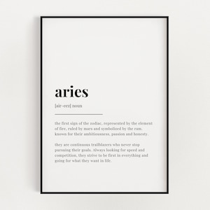 ARIES DEFINITION PRINT | Wall Art Print | Aries Print | Gift For Aries | Zodiac Star Sign | Astrology Art