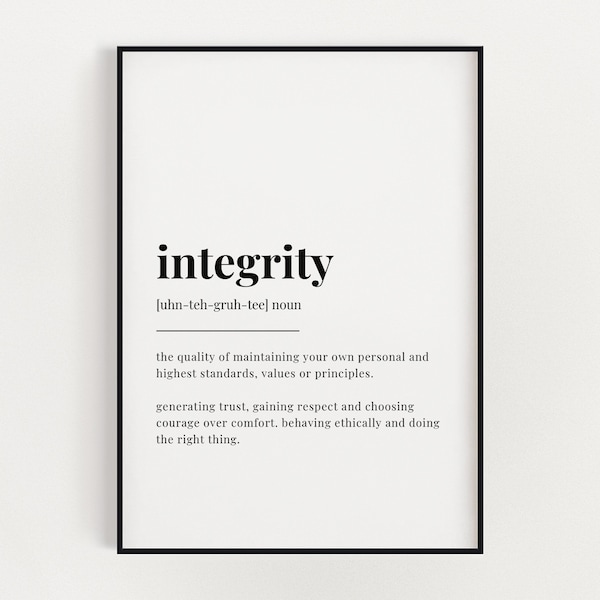INTEGRITY DEFINITION PRINT | Wall Art Print | Integrity Print | Definition Print | Quote Print