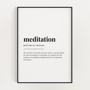 Meditation Definition Bedeutung | Meditation druckbare Kunst | Wanddekoration | Sofortdownload | Digitaler Download Druck