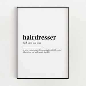 HAIRDERESSER DEFINITION PRINT, Wall Art Print, Quote Wall Art, Salon Decor, Dictionary Print, Salon Sign, Hair Stylist Gift