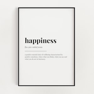 HAPPINESS DEFINITION PRINT | Wall Art Print | Definition Print | Positivity Prints | Postive Quote Print