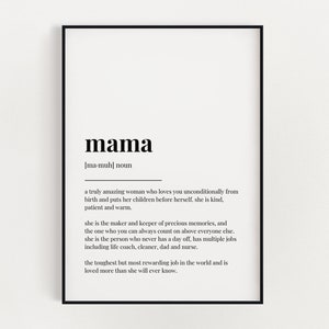 MAMA DEFINITION PRINT, Quote Wall Art, Wall Art Print, Mother&#39;s Day Gift, Mom Gift, Gift For Her, Wall Decor, Home Decor, Trendy Wall Art