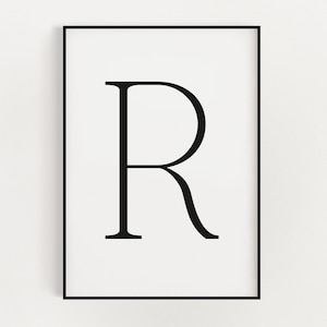 Decoração de parede com tipografia da letra R | Impressão de arte de parede da letra R | Decoração para casa | Monograma da letra R | Impressão das iniciais da letra R