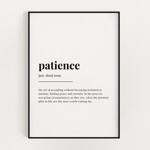 DEFINIÇÃO DE PACIÊNCIA Imprimir | Impressão de arte de parede | Paciência Impressão | Definição Imprimir | Impressão de cotação