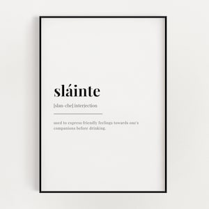 SLAINTE DEFINITION PRINT | Wall Art Print | Slainte Print | Definition Print | Quote Print