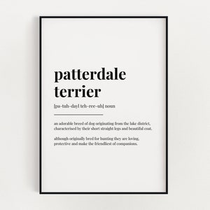 PATTERDALE TERRIER DEFINITION Print, Wall Art, Definition Print, Quote Print, Dog Lover Gift, Dog Mom Gifts,Typography Print, Text Print