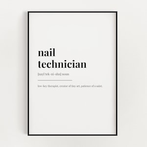 DEFINIÇÃO DO TÉCNICO DE UNHAS Imprimir | Arte de parede | Presente para tecnologia de unhas | Decoração de salão | Definição Imprimir | Citação Imprimir | Decoração de salão de beleza