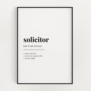SOLICITOR Definition Wall Art Print, Solicitor Print, Definition Print, Gift For Lawyer, Poster Print, Quote Print, Typography Print