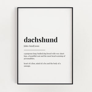 DACHSHUND DEFINITION PRINT | Printable Wall Art | Instant Download | Definition Print | Wall Décor
