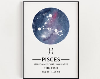 PISCES Star Sign Wall Art Print | Constellation Art Print | Pisces Print | Horoscope Print | Celestial Art | Home Decor