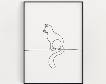 Kat kunst print muur kunst voor kattenliefhebber cadeau - kat lijntekeningen digitale muur kunst voor slaapkamer muur decor - kat kunst lijntekening digitale muur kunst