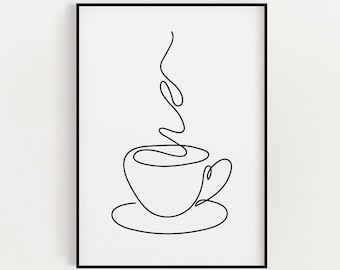 COFFEE WALL ART, Line Art Print, Line Drawing, Kitchen Decor, Kitchen Art Print, Minimalist Wall Art, Coffee Wall Art, Coffee Cup Print