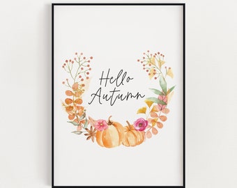 HELLO AUTUMN PRINT | Printable Wall Art | Instant Download | Digital Download Print | Autumn Decor | Fall Prints | Pumpkin Prints