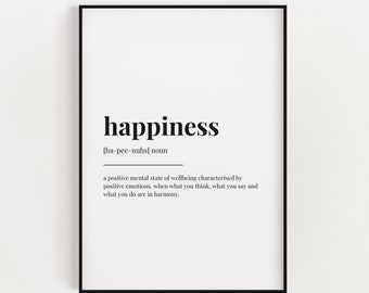 HAPPINESS DEFINITION PRINT | Wall Art Print | Definition Print | Positivity Prints | Postive Quote Print