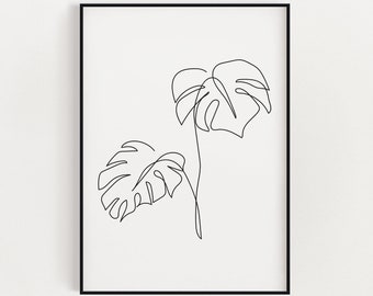 LINE ART PRINT | Monstera Albo Plant Wall Art, Line Drawing, Home Decor, Modern Wall Art, Wall Decor, Trendy Wall Art, Minimalist Wall Art