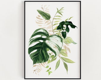 BOTANICAL PRINT, Home Decor, Plant Wall Art, Tropical Wall Art, Watercolour Plants, Plant Lover Gift, Botanical Wall Art, Nature Wall Art