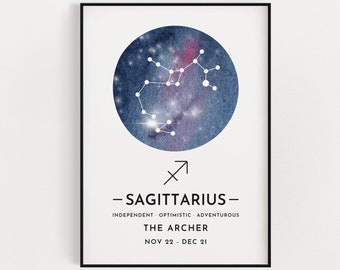 SAGITTARIUS PRINT, Zodiac Sign Print, Constellation Art Print, Sagittarius Print, Horoscope Print, Star Sign Wall Art, Home Decor, Horoscope