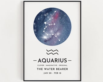 ZODIAC SIGN PRINT, Constellation Art Print, Aquarius Print, Horoscope Print, Celestial Art, Home Decor, Astrology Print, Star Sign Wall Art