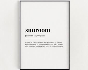 SUNROOM DEFINITION PRINT, Wall Art Prints, Quote Wall Art, Wall Decor, Office Wall Art, Trendy Wall Art, Minimalist Wall Art, Home Decor