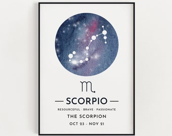 SCORPIO ZODIAC SIGN Print, Wall Art Print, Astrology Gifts, Star Sign Gift, Trendy Wall Art, Home Decoration, Wall Decor, Celestial Art