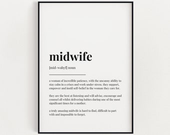 MIDWIFE DEFINITION MEANING | Printable Wall Art | Midwife Gift | Digital Download Print