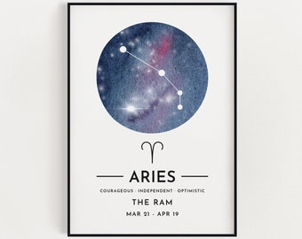 ZODIAC SIGN PRINT, Constellation Art Print, Aries Print, Horoscope Print, Star Sign Print, Home Decor