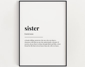 SISTER DEFINITION MEANING | Printable Wall Art | Sister Gift | Digital Download Print