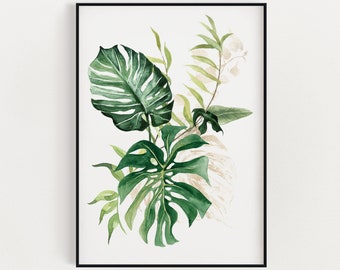 Art mural botanique imprimable, plantes aquarelles, impressions botaniques, estampes tropicales, téléchargement immédiat