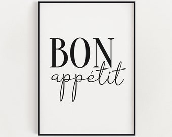 キッチンウォールアート、インスタントダウンロード、Bon Appetit、キッチンデコレーション、デジタルダウンロード、面白いウォールアート、ダイニングルームウォールデコレーション、キッチンプリント