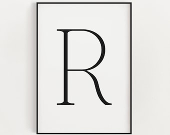 Decorazione da parete con tipografia della lettera R / Stampa artistica da parete con lettera R / Decorazione per la casa / Monogramma della lettera R / Stampa iniziale della lettera R