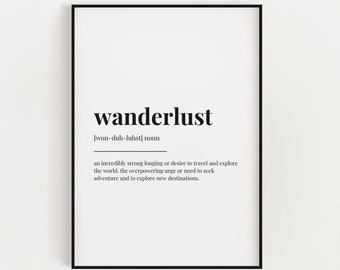 IMPRESIÓN DE DEFINICIÓN DE WANDERLUST / Arte de pared imprimible / Descarga digital / Impresión de definición / Arte de pared imprimible / Descarga instantánea